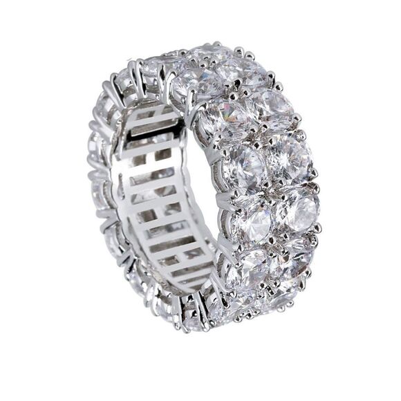 Elegant 925 Silver Men's 2-Row Eternity Ring - Picture 1 of 5